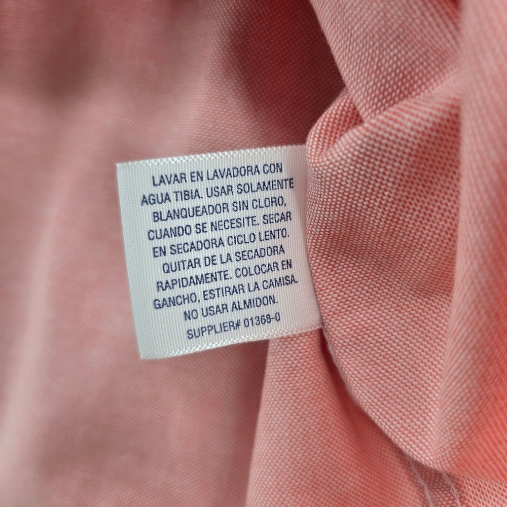 Stafford Button Down Mens 15 Short Sleeve Coral Pink Wrinkle Free Oxford Shirt - Picture 5 of 9